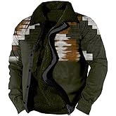 YZCX Mens Cowboy Lapel Jackets Winter Warm Sherpa Zipper Western Aztec Jacket for Men Ethnic Vintage Fleece Outwear Coats