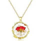 Hefestus Birth Flower Necklaces for Women,1-12 Month Real Pressed Flower Necklace,Boho-Style Personalized Jewelry, Handmade Floral Pendant,Thoughtful Gift for Christmas,Birthday|18"