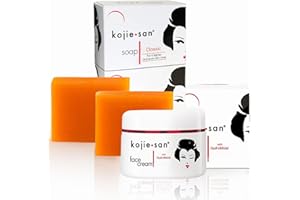 Kojie San Skin and Body Soap 2 Piece Set – Original Kojic Acid, Dark Spot Remover Soap Bar with Coconut & Tea Tree Oil – 65g x 2 Bars & 30g Face Cream