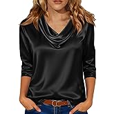 Dressy Tops for Women 3/4 Sleeve Silk Satin Blouses Business Work T Shirts Loose Fit Cowl Neck Spring Summer Outfits 2026