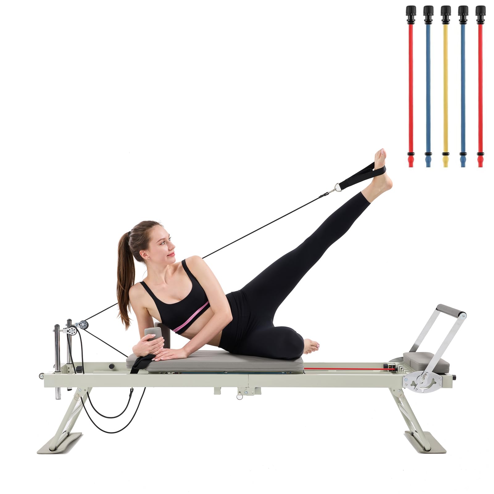 Photo 1 of Pilates Reformer Machine?Grey Foldable Pilates Reformer Equipment Home Indoor Workout Machine?for Home Gym Cardio Fitness Personal Indoor Sport Apparatus