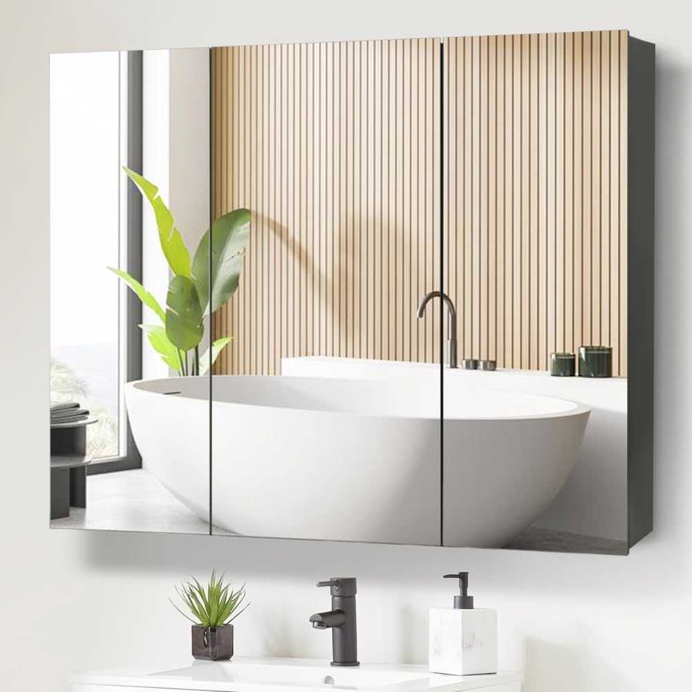 Movo 40 Inch x 28 Inch Black Bathroom Mirror Medicine Cabinet ...