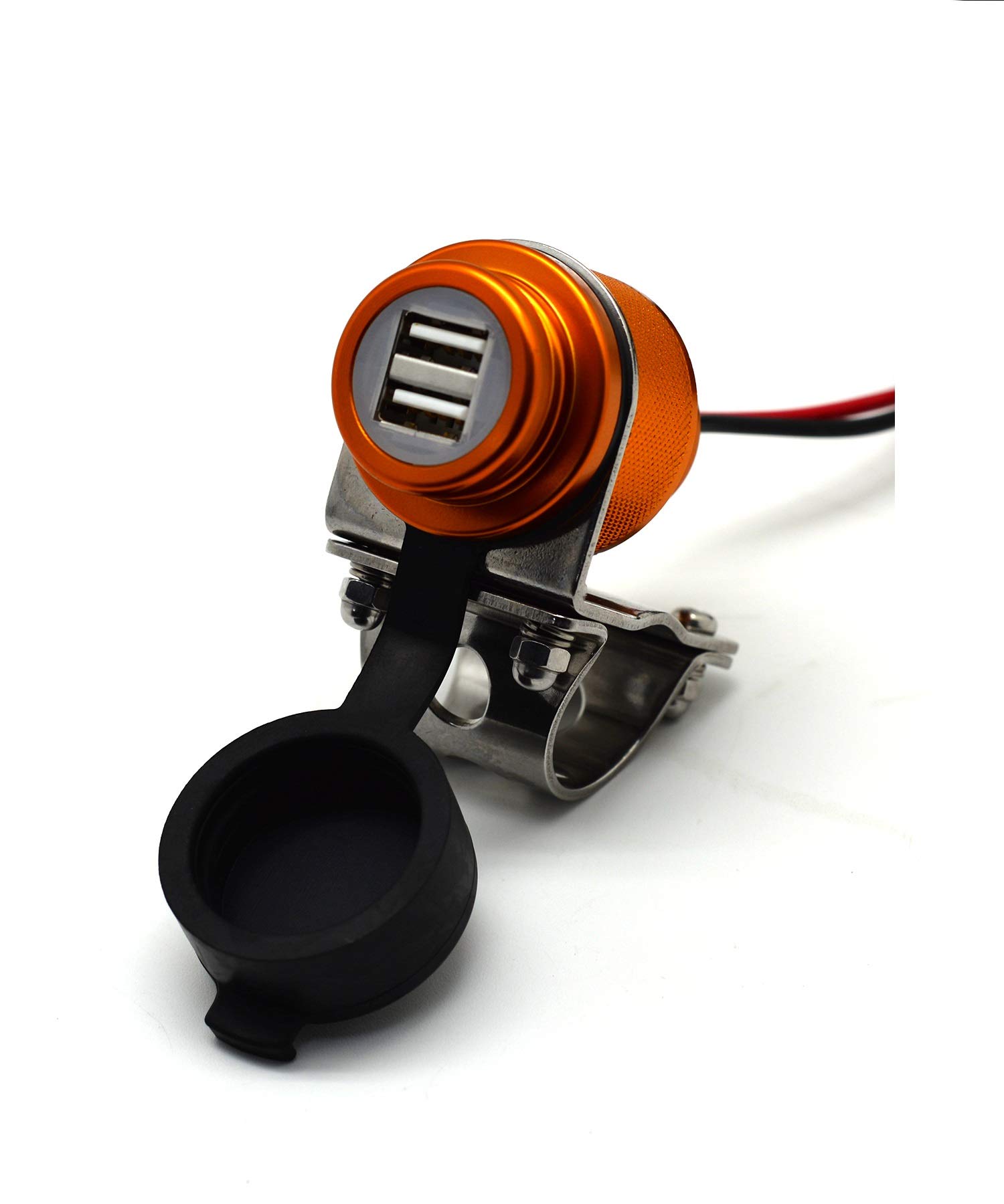 Cliff Top 4.6 Amp 23W Aluminium Motorcycle USB Charger with Dual-Port Fast Charing, Heavy Duty, Waterproof for 7/8’’, 1’’ Handlebars on ATV/UTV for Smart Phones, GPS, Tablets and Cameras (Golden) — image 1