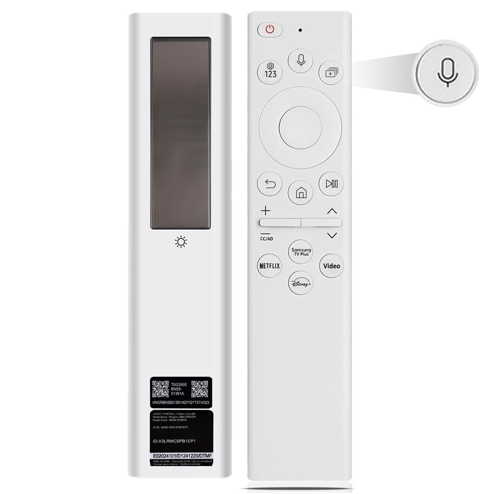 Replacement for Samsung Smart TV Remote:Voice Control Compatible with BN59-01385A/01391A(Solar Version),for All 2019 to 2025 Samsung Crystal UHD QLED The Frame NEO QLED 4K 8K Smart TVs,White