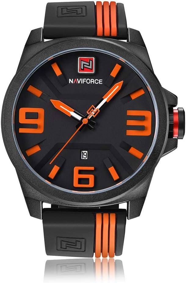 NAVIFORCE Men's Analogue Quartz Watches Silicone Band Luminous Waterproof Sports Wrist Watches for Men