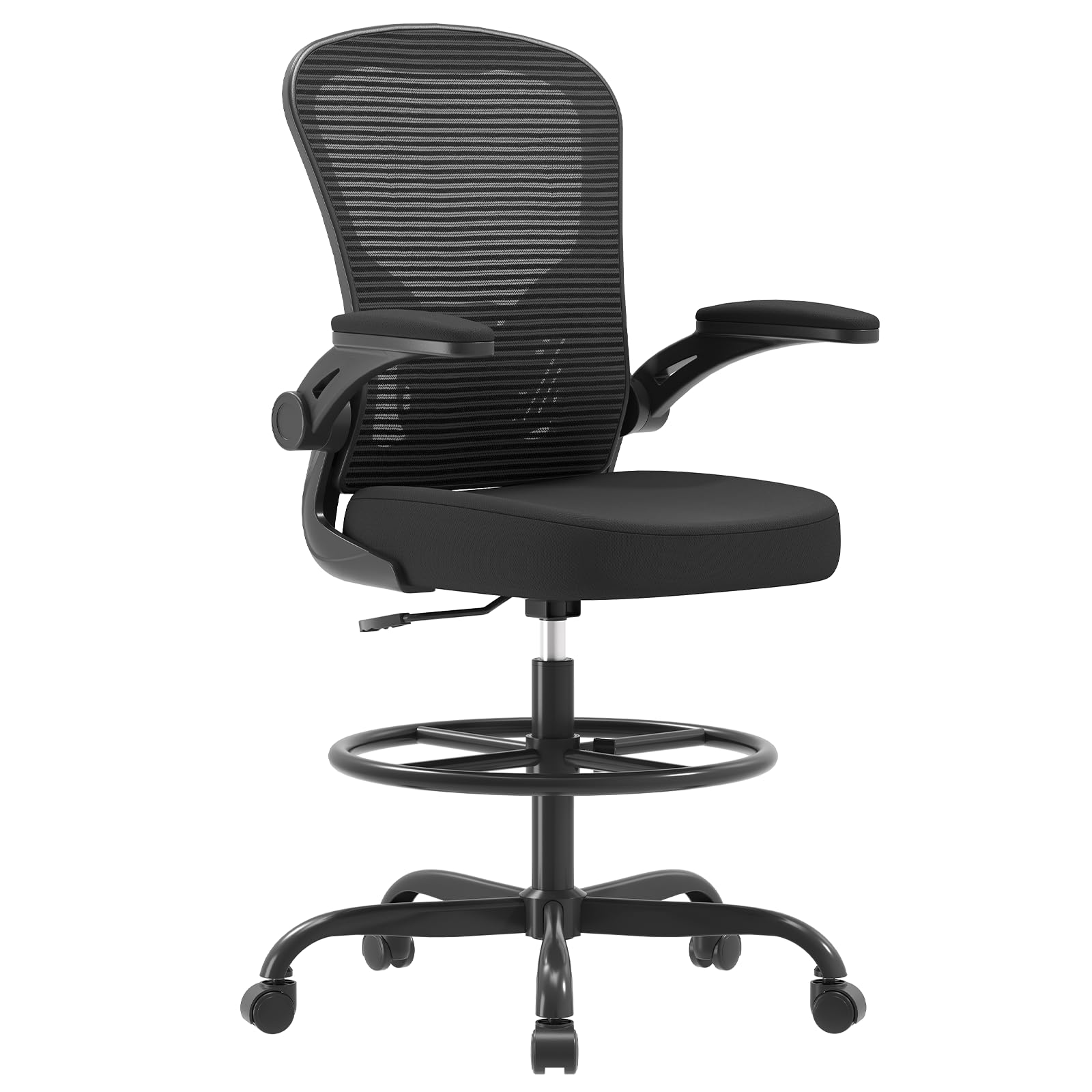 Photo 1 of *USED*
Ergonomic Drafting Chair, Tall Office Chair with Flip-up Armrests, Breathable Mesh High Desk Chair with Lumbar Support Adjustable Footrest Ring for Standing Desk Black
