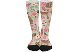 Unisex Novelty Crew Socks,Sharpei Dog with Florals Sand Mid Calf Dress Socks Sports Socks Knee High Athletic Long Tube Stocki