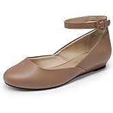 DREAM PAIRS Women's Dress Flats Ballet Low Wedge Round Toe Ankle Strap Comfortable Casual Flats Shoes