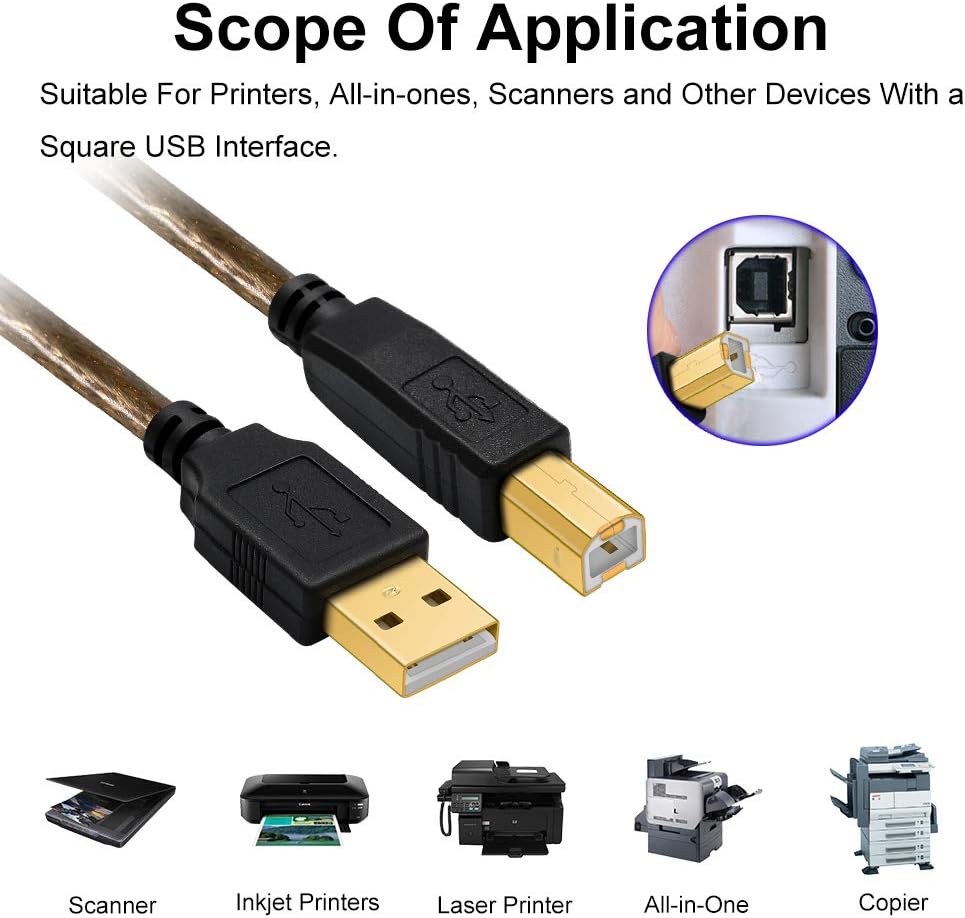 Yeung Qee Printer Cable 3m, High Speed USB Printer Cable 3m USB 2.0 Type A Male to Type B Male Scanner Cord for HP Canon - Image 5
