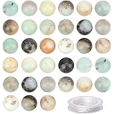 100Pcs Natural Crystal Beads Stone Gemstone Round Loose Energy Healing Beads with Free Crystal Stretch Cord for Jewelry Making (Multi-Color Amazonite, 8MM)