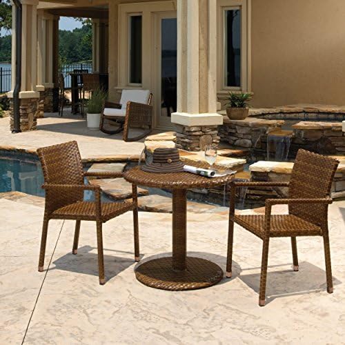 Panama Jack Outdoor 3-Piece St Barths Bistro Armchair Set, Includes 2 Armchairs and 30-Inch Round Woven Table