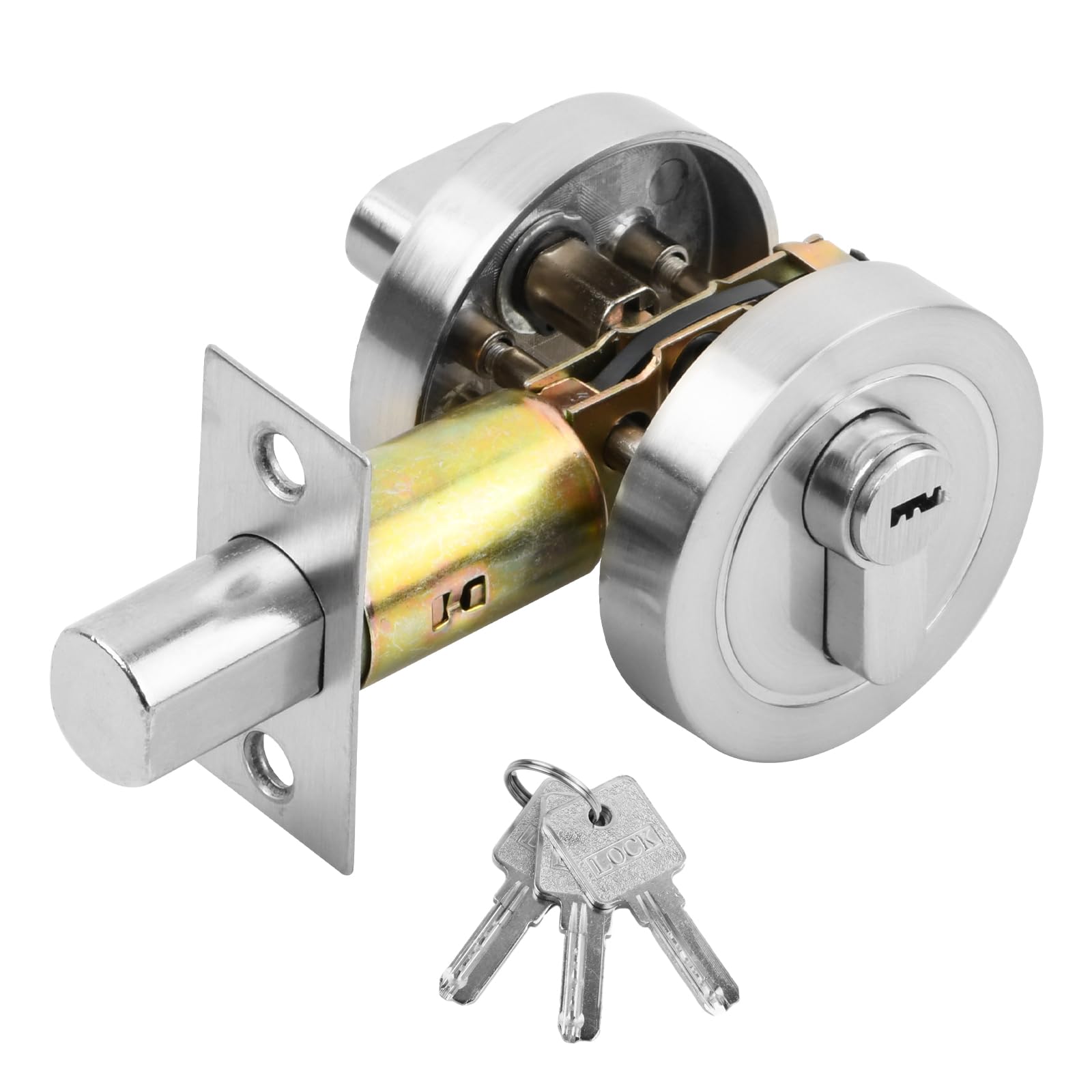 Azonelife Door Lock with Keys 304 Stainless Steel Alloy Deadbolt, Single Cylinder Round Deadbolt Lock for Front, Entrance & Passage Doors