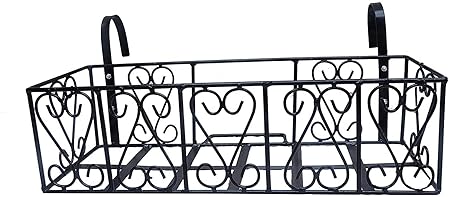 Zain Crafts Iron Railing Planter, Stand for Plants, Balcony, Garden, Home Decoration, Plant Stands,Pot Stands, Planter Stands -Black (Design-1)