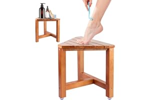 Beofinest Shower Stool 12in for Shaving Legs, Shower Foot Rest, Small Wooden Shower Bench for Inside Small Shower Spaces, Corner, Spa