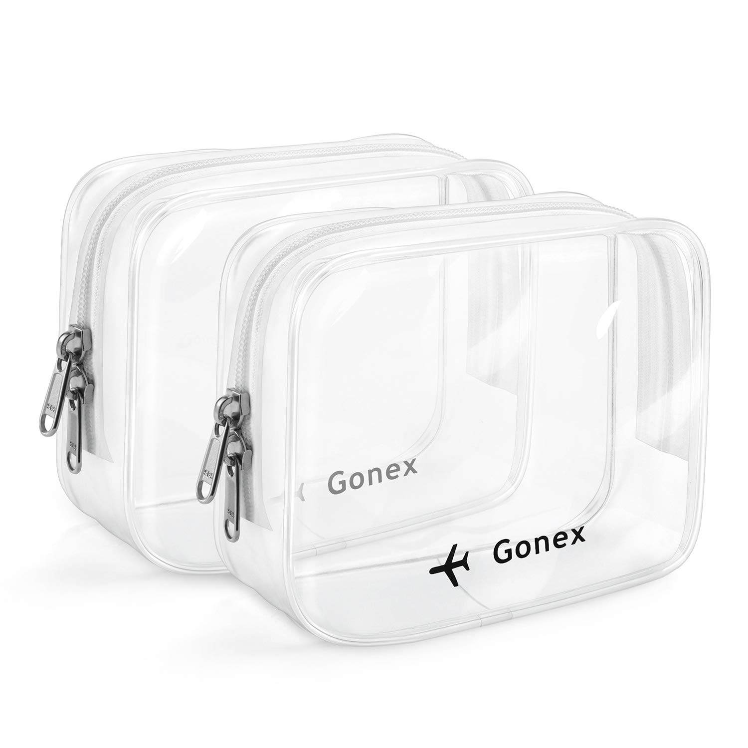 Gonex TSA Approved Clear Toiletry Bag, Waterproof Quart Size Travel Organizer Makeup Bag for Liquids Bottles Men Women TSA 3-1-1 Airlines Kit 2PCs