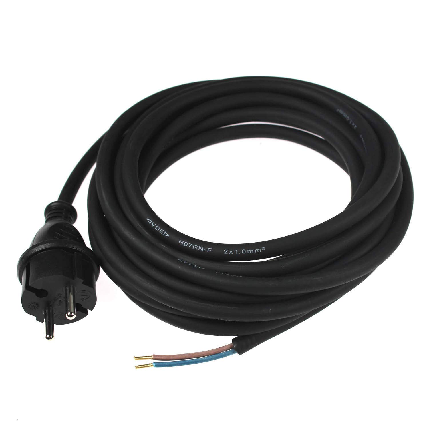 AS –- Schwabe 70530 Rubber Connection Cable, 5 m, H05RN-F, 2 x 1.0, Black, IP44, for Industry/Construction Sites