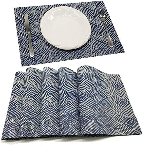 Tennove Placemats Set of 6, Washable Placemats PVC Cross Weave Woven Vinyl Table Mats for Kitchen Dining Table Decoration(FF-MZFLAN)