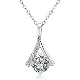 EcoGems Lab Grown Moissanite Pendant Necklace for Women, 1.00 CTW Round Cut, 16/18 Inch Adjustable Chain, 18K Gold Plated Sterling Silver, Gift Box Included