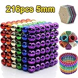 5MM 216 Pieces Magnetic Sculpture Magnet Building Blocks Fidget Gadget Toys for Stress Relief, Office and Home Desk Toys for Adults (6 Colors)