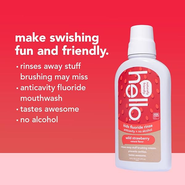 HELLO KIDS WILD STRAWBERRY NATURAL FLAVOR ANTICAVITY FLUORIDE RINSE – VEGAN, ALCOHOL FREE, AND SLS FREE MOUTHWASH FOR CHILDREN AGE 2 AND UP – 16 OUNCE (PACK OF 3)