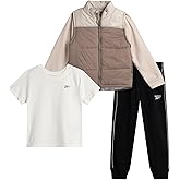 Reebok Baby Boys Pant Set - 3 Piece Quilted Puffer Jacket Boy Jogger Sweatpants and Short Sleeve Graphic Toddler Boy Shirts