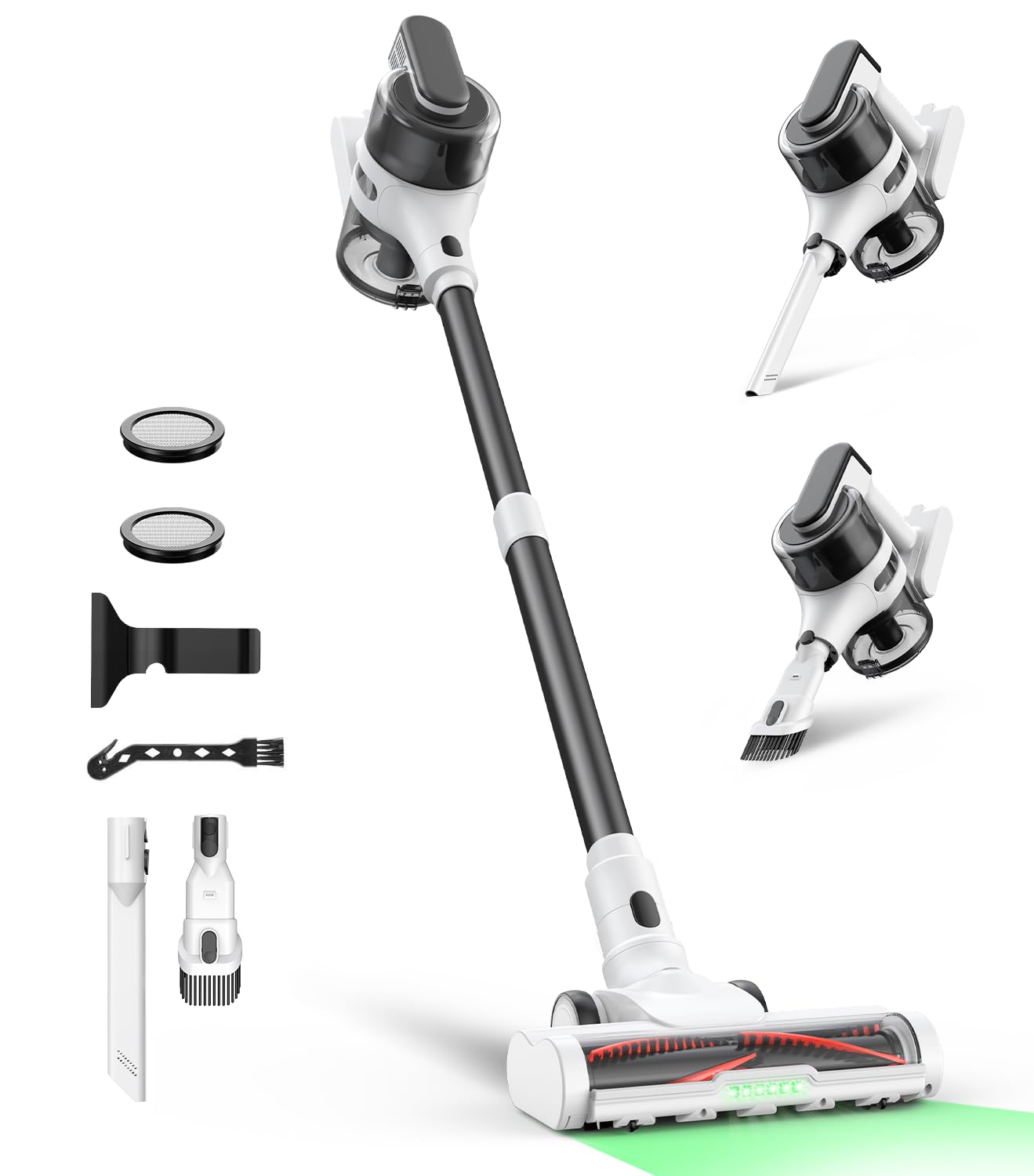 Photo 1 of Cordless Stick Vacuum Cleaner for Home, Lightweight Rechargeable Vacuum with 55min Runtime, Powerful Suction, Green LED Headlight, 9-in-1 Pet Hair Carpet & Hardwood Floor Cleaner