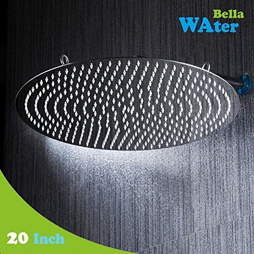 WaterBella Stainless Steel Shower Head - Rain Style Showerhead, Waterfall Effect, Elegantly Designed, High Polish Chrome, Ultra Thin (Round 20-inch)