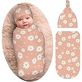 Daisy Baby Stuff Pink Swaddle Blanket with Beanie Set, Soft and Stretchy Newborn Baby Blanket Swaddle Sack for Boy and Girl