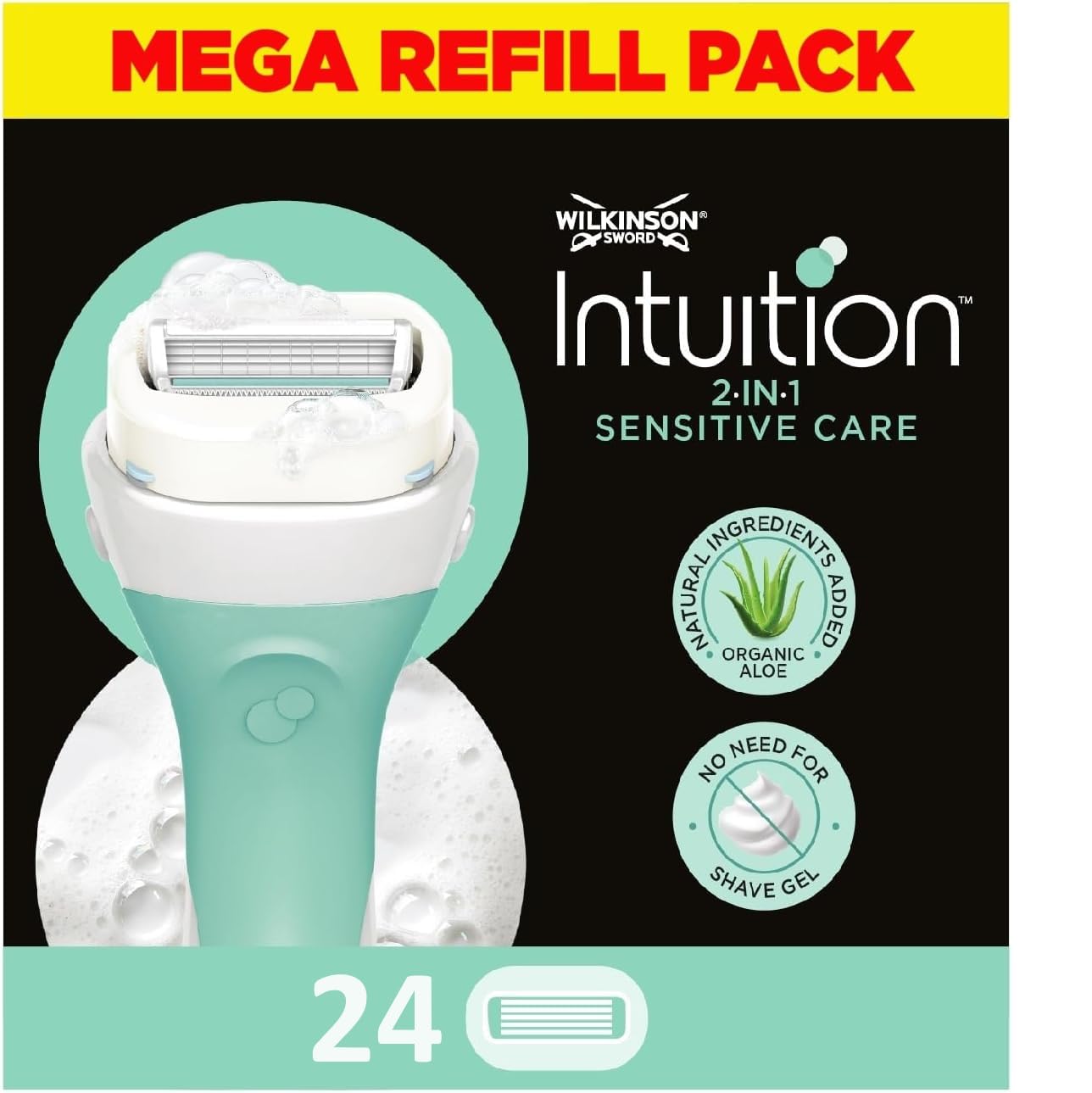 Wilkinson Sword - Intuition Sensitive Care For Women | No Shave Gel Needed | Pack of 24 Razor Blade Refills