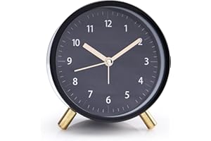 AOLOX Alarm Clock 4.5" Bedside Analog Alarm Clock for Bedroom Battery Operated Round Clock with Backlight, All Black