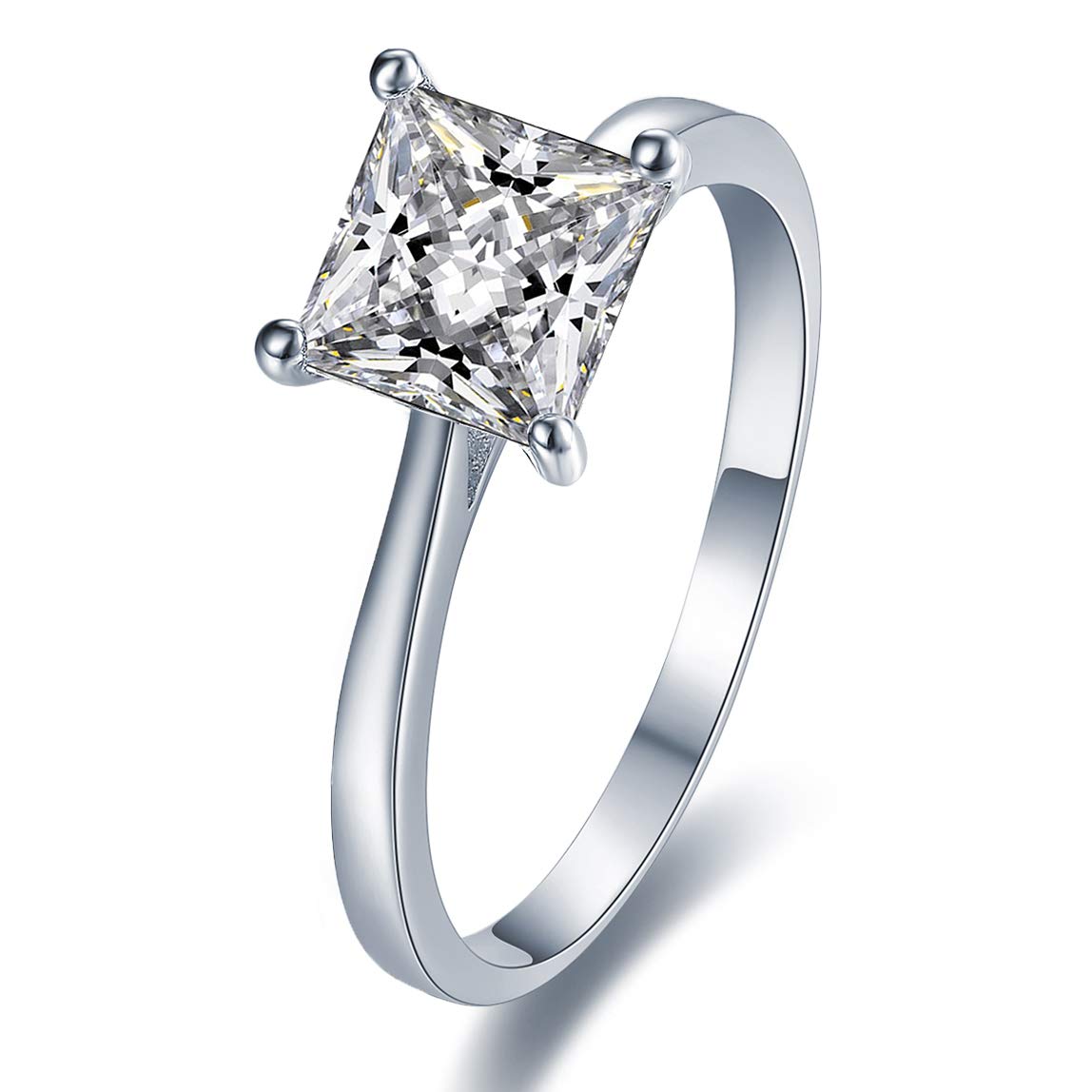 Stunning Sterling Silver Princess Cut Solitaire Engagement Ring With 5A Zircon (R)
