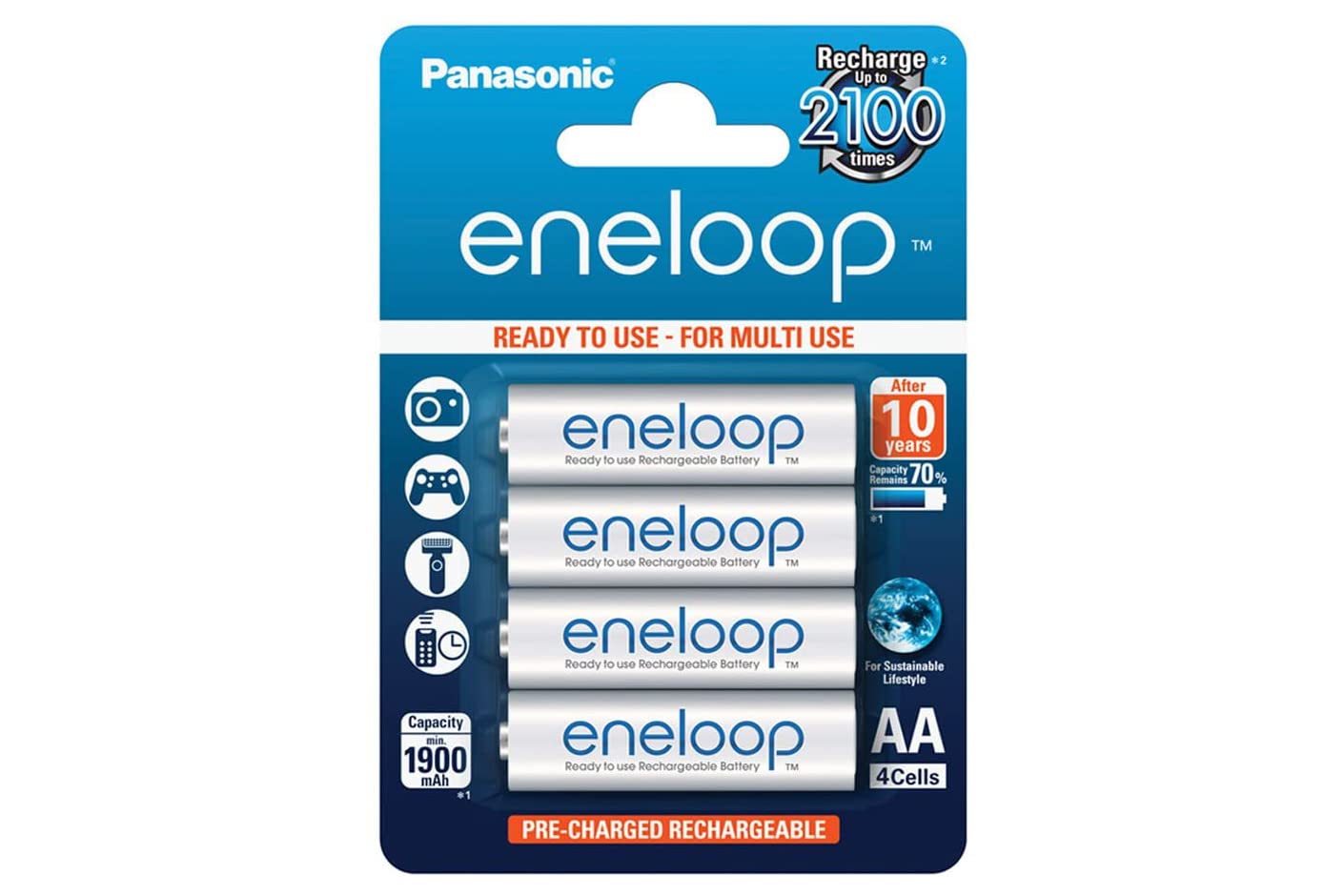 Panasonic BK-3MCCE/4BE Eneloop Mignon AA 1900 mAh Rechargeable Battery (Pack of 4)