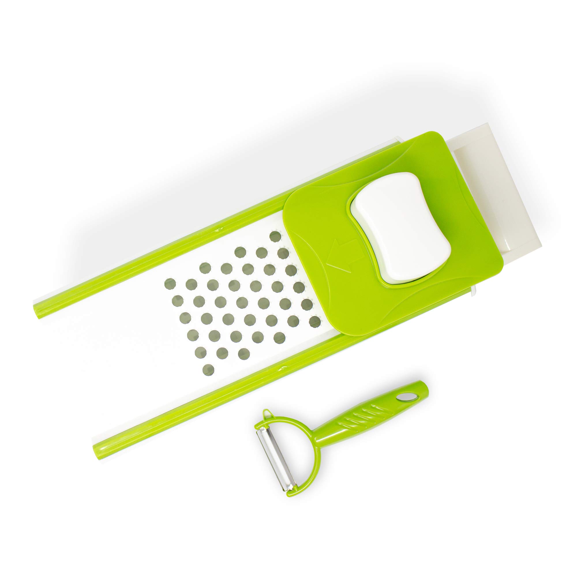 5 in 1 Vegetable Slicer & Grater Set | with Removable Tray. Includes a 4-Sided Grater and a Sharp, Ergonomic Vegetable Peeler | from Jean-Patrique