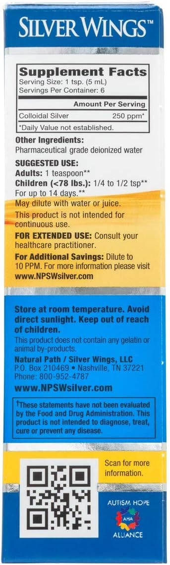 Natural Path Silver Wings Colloidal Silver Mineral Supplement, 250 Ppm, 1 Fluid Ounce: Health & Personal Care
