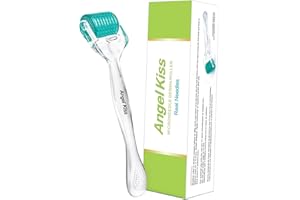 Derma Roller Real Needles - Angel Kiss 0.30mm Microneedling Roller with Case - 192 Stainless Steel Micro Needling Dermal Kit for Face, Scalp, Body - At Home Microdermabrasion Roller for Women Men