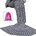 yashidali Wearable Mermaid Tail Blanket Crochet, All Seasons Warm Knitted Bed Blankets Sofa Living Room Quilt for Kids and Adults, Fish-Scales Pattern, 70.9