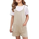 Bnycuml Girl's Casual Sleeveless Short Jumpsuits V Neck Spaghetti Strap Romper with Pocets