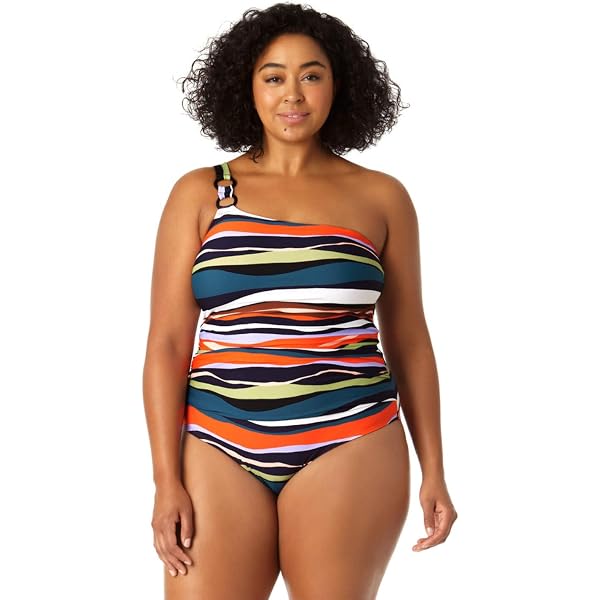 Anne Cole Plus Size Tri Tankini Top | Underwire Surplice Style With Removable Cups - Multi-colored - View #2