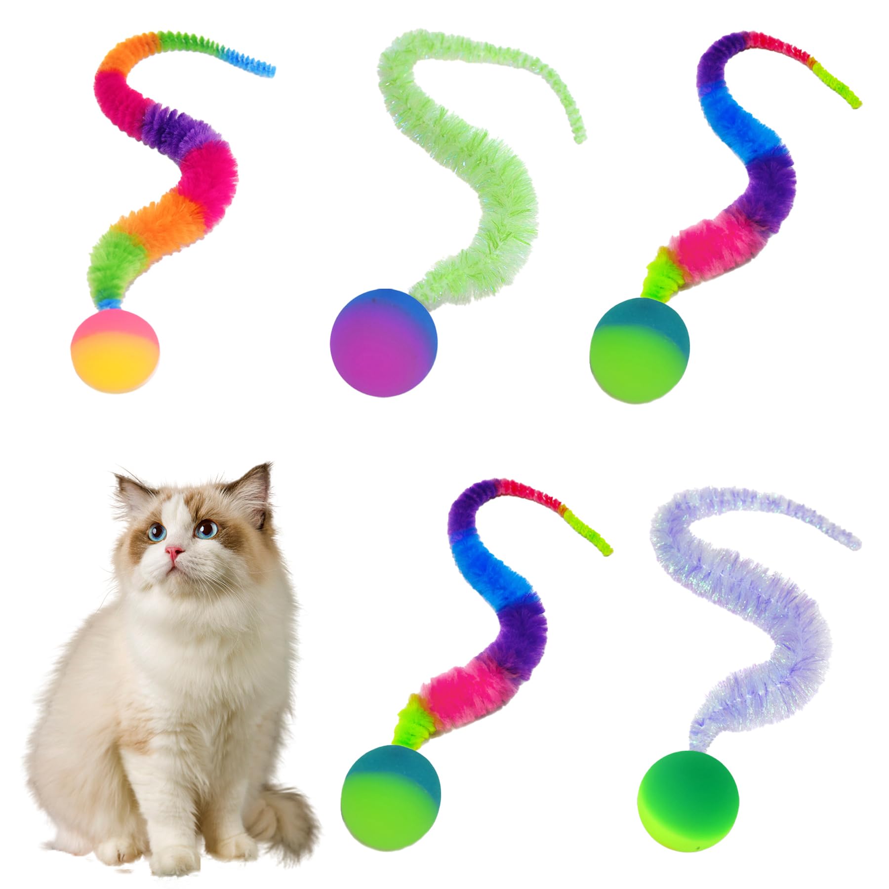 Cat Balls - 5PCS Cat Toys, Cat Toys for Indoor Cats Adult, Cat Wand,Jumping Ball Bouncy Ball Caterpillar Cat Teaser,Interactive Cat Toys for Indoor Cats,Kitten Toys for Indoor Cats,Self Play Cat Toys