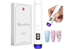 MelodySusie Handheld Cordless UV Nail Lamp with LCD Display & Eye-Protection Cover, P-Art01R Rechargeable Mini UV LED Light Flash Cures All Soft Gels, Especially Rhinestone Glue & Liner Gel White