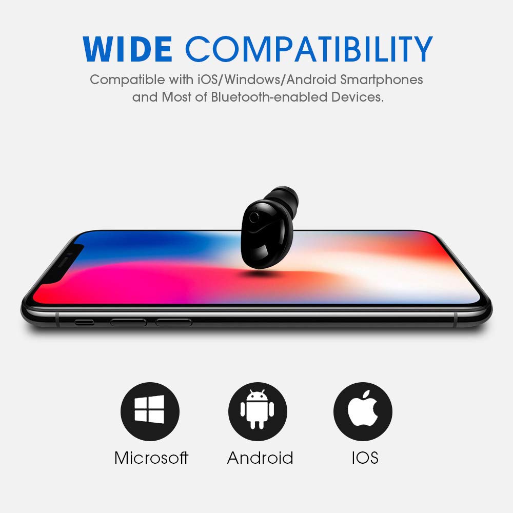GUOER Wireless Mini Invisible Smallest Bluetooth 4.1 Headset Headphones Earphone Earpiece With Mic, Noise Cancellation for iPhone Samsung HTC LG and most Smartphones, and Other Bluetooth-enabled Devices(Black)