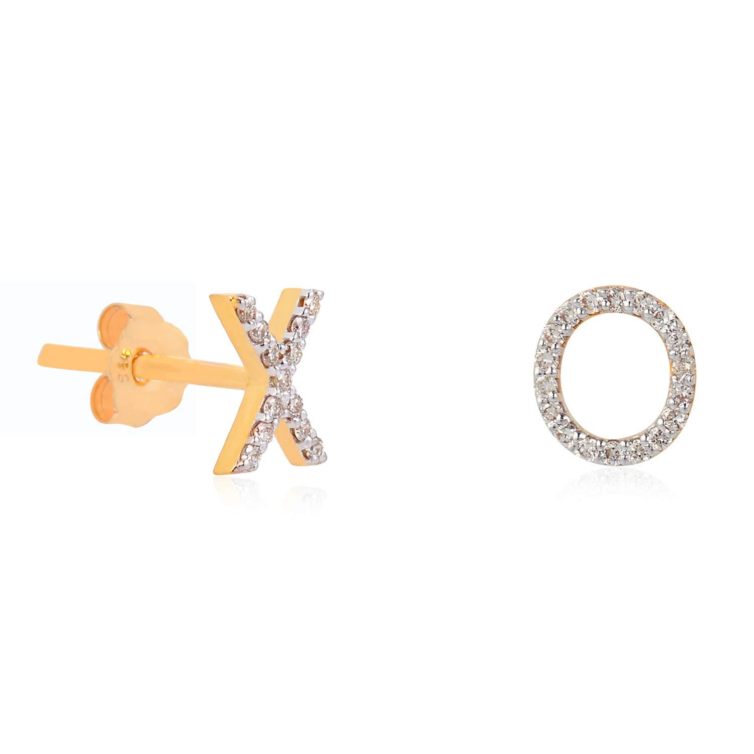 Shweta Creations 14K Solid Yellow Gold "XO" Stud Earrings 0.13 Ct Natural Brilliant Cut Diamonds (G-H Color, SI1-SI2 Clarity) Fine Jewelry for Women Gifts for her
