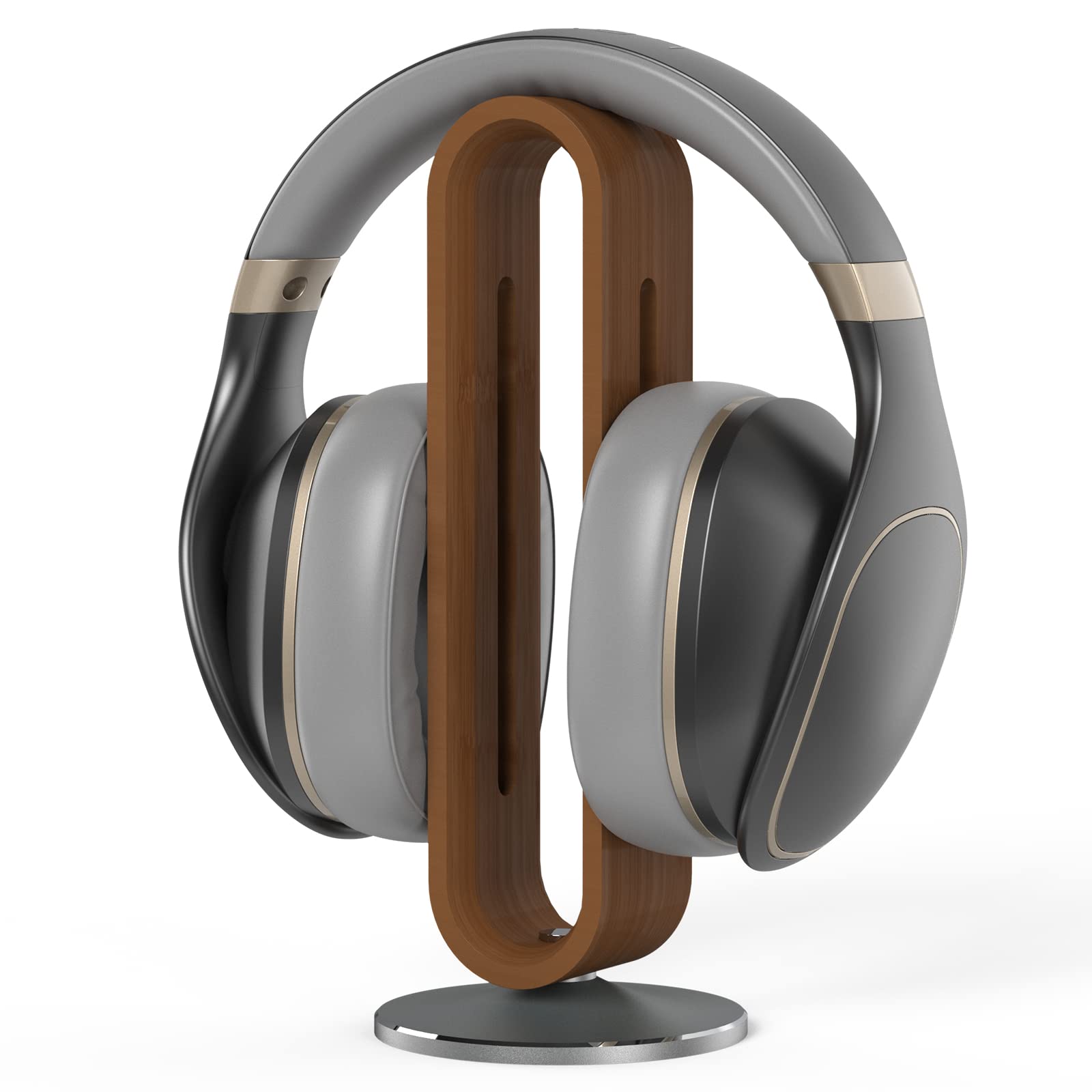 Wooden Headphone Stand Holder for Desk, U-Shaped Arc Design Aluminum Alloy Base Wood Gaming Headset Bracket Compatible for Sennheiser, Bose, Beats, Razer, AKG, Airpod Max, HyperX, Sony PS4 et. (Brown)
