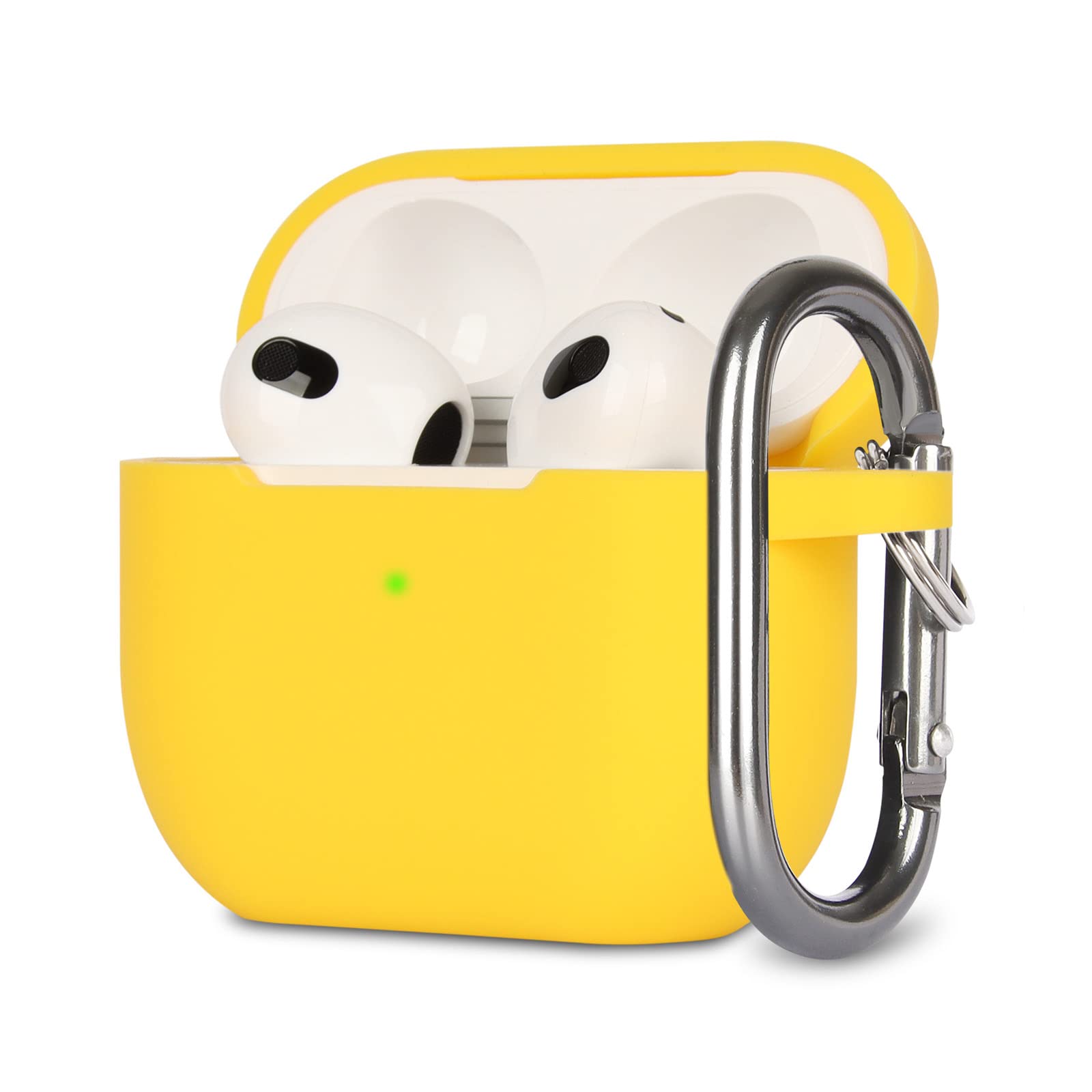 KOKOKA Case Cover Compatible with Airpods 3, Soft Silicone Skin Case Cover Shock-Absorbing Protective Case for Airpods 3rd Generation with Carabiner, Front LED Visible, Yellow
