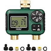 MOES 2 Outlet Sprinkler Timer, Brass Inlet & Outlet, Programmable Automatic Irrigation Controller, Rain Delay, Manual Watering, 2 Zone Water Hose Timer for Gardens, Lawns, and Hose Systems