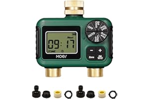 MOES 2 Outlet Sprinkler Timer, Brass Inlet & Outlet, Programmable Automatic Irrigation Controller, Rain Delay, Manual Watering, 2 Zone Water Hose Timer for Gardens, Lawns, and Hose Systems
