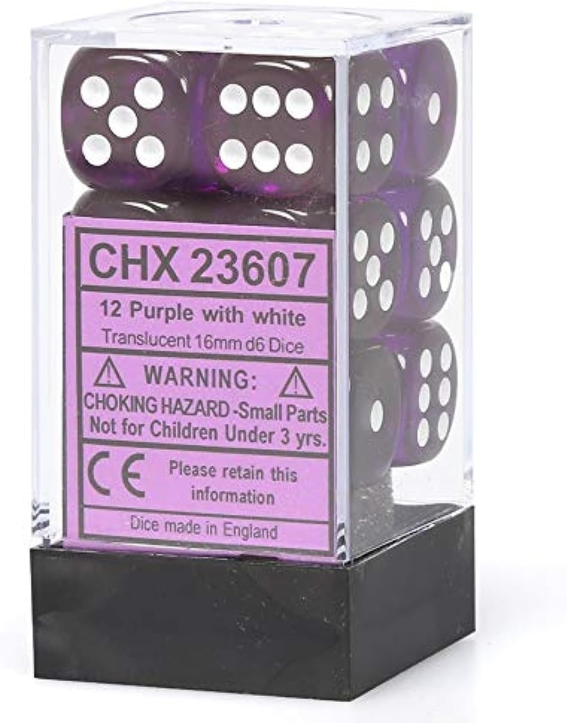 Translucent Purple 6 Sided 16mm Dice Block (12-Dice)