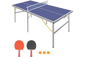 6x3FT Collapsible Table Tennis Table Set – Portable Indoor/Outdoor Ping Pong Table with Net, 2 Paddles & 3 Balls, Mid-Size fo