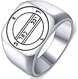 Detailed Engraved Second Pentacle of Mercury for Wisdom Mens Womens Stainless Steel Polished Talisman Ring