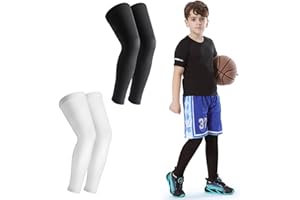 Kid Leg Sleeve 2 Pairs, Long Compression Leg Sleeve for Youth Boy Girl Basketball Soccer Football